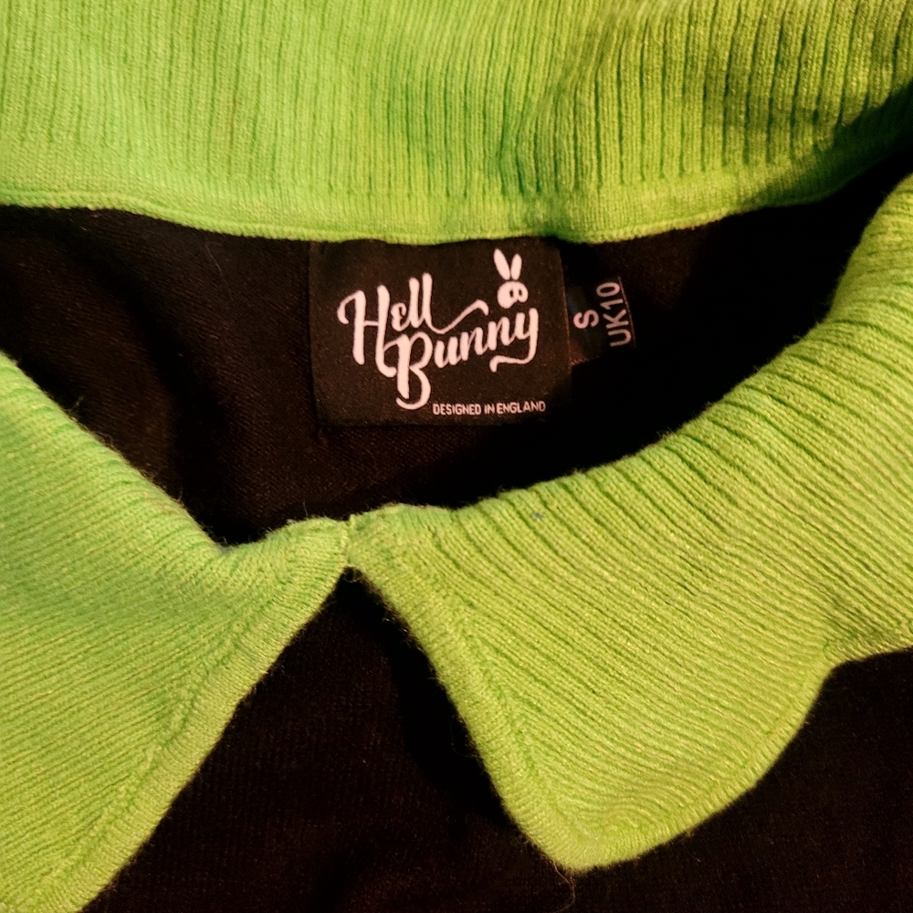 Hell Bunny Black Sweater with Neon Green Collar Small - Picture 2 of 2